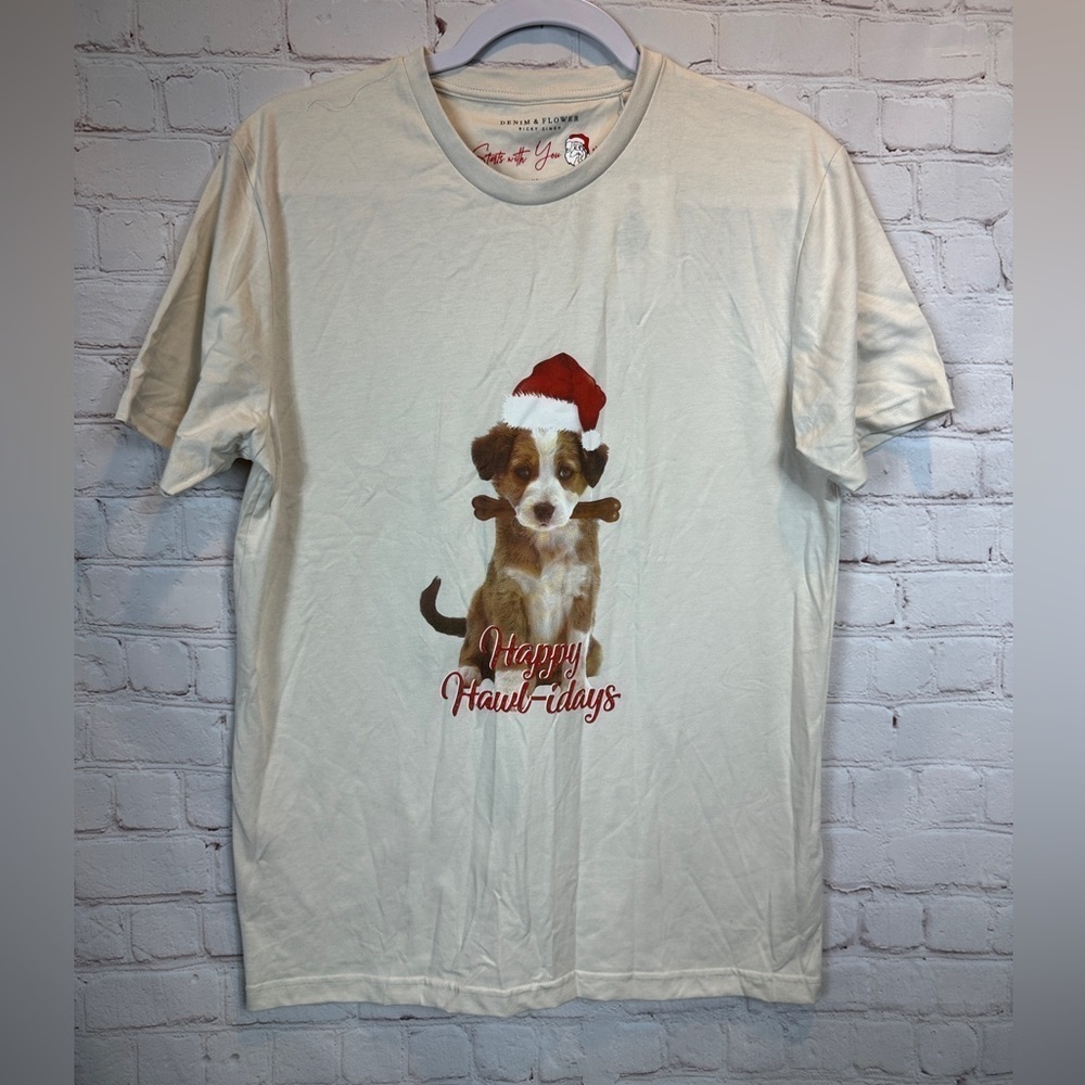 Denim & Flower Ricky Singh Christmas Happy Hawl-idays Holidays T-Shirt, sz S NWT